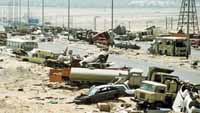 Hundreds of military vehicles retreating from Kuwait to Iraq were destroyed by Coalition forces, in what has come to be known as the "highway of death."